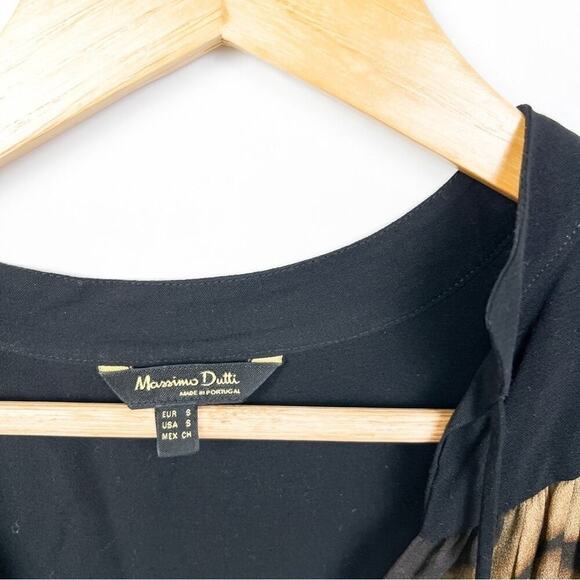 Massimo Dutti black brown tie front semi sheer draped blouse top size small - Picture 5 of 8